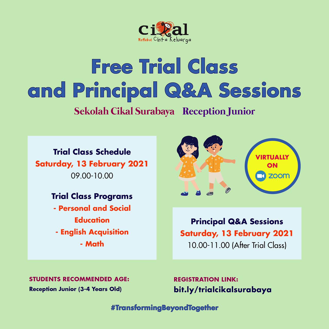 FREE TRIAL CLASS AND Q&A SESSIONS SEKOLAH CIKAL SURABAYA